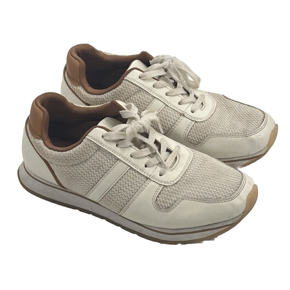 Banana Republic Factory White Leather Walking Sneakers Sz 7.5 Comfort Dad